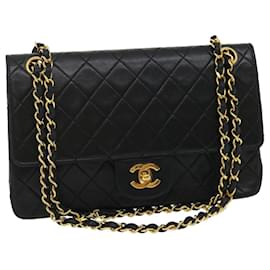 Chanel-CHANEL Classique Matelasse 25 Sac à Bandoulière à Rabat Chaîne Peau d'Agneau Noir Auth lt449A-Noir,Doré
