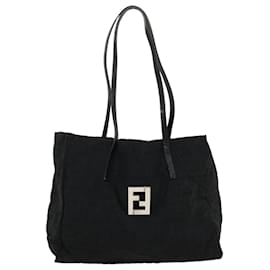 Fendi-FENDI Zucca Bolso tote de lona Nylon Negro Auth rd2078-Negro