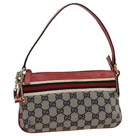 Gucci-GUCCI GG Canvas Accessory Pouch Navy Red Auth rd2259-Red,Navy blue