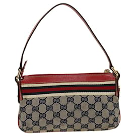 Gucci-GUCCI GG Canvas Accessory Pouch Navy Red Auth rd2259-Red,Navy blue