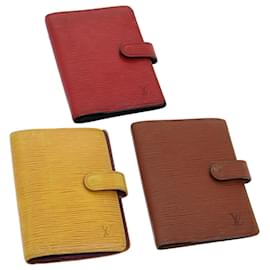 Louis Vuitton-LOUIS VUITTON Epi Agenda PM Day Planner Cover 3Set Yellow Red Brown Auth rh215-Brown,Red,Yellow