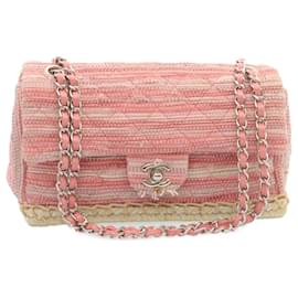 Chanel-CHANEL Chain Flap Shoulder Bag Turn Lock Canvas Pink CC Auth bs334a-Pink
