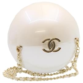 Chanel-CHANEL Sphere Ball Chain Sac à bandoulière Or blanc CC Auth 26777A-Blanc,Doré