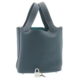 Hermès-HERMES Picotin Rock 18 PM Hand Bag Taurillon Clemence Blue Green Auth 27689a-Blue,Green