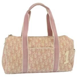 Christian Dior-Christian Dior Trotter Canvas Hand Bag White Pink Auth 29360-Pink,White