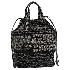 Chanel-CHANEL Camelia Tote Bag Canvas Black CC Auth 29415a-Black