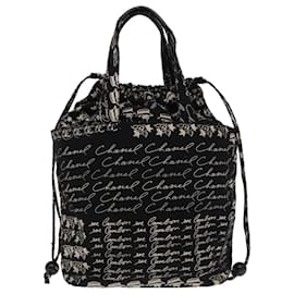 Chanel-CHANEL Camelia Tote Bag Canvas Black CC Auth 29415a-Black