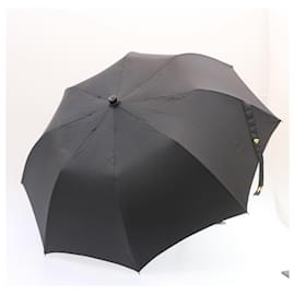 Chanel-CHANEL Matelasse folding Umbrella Nylon Lamb Skin Black CC Auth 17702a-Black