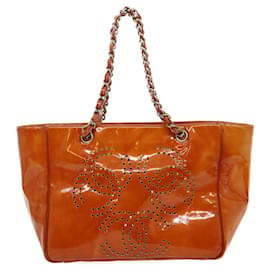 Chanel-CHANEL Triple Coco Punching Tote Bag Enamel Orange CC Auth jk1312a-Orange