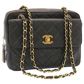 Chanel-CHANEL Sac à bandoulière chaîne Matelasse en peau d'agneau Noir Or CC Auth 26128A-Noir,Doré