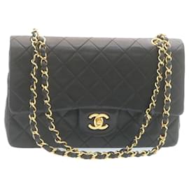 Chanel-CHANEL Classic Matelasse 25 Bolsa de ombro com aba de corrente pele de cordeiro preta autêntica 27848NO-Preto,Dourado