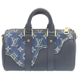 Louis Vuitton-LOUIS VUITTON �NIGO Monogram Denim Keepall XS BostonBag Blue M81011 auth 28148a-Blue