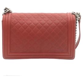 Chanel-CHANEL Boy Chanel Matelasse Chain Flap Shoulder Bag Leather Red CC Auth 28281a-Red