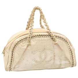 Chanel-CHANEL Caviar Skin Tote Bag Cuero Blanco CC Auth 28380EN-Beige