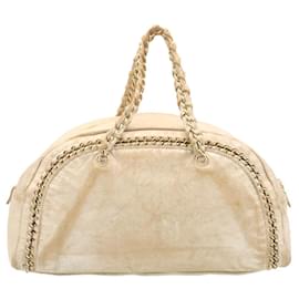 Chanel-CHANEL Caviar Skin Tote Bag Cuir Blanc CC Auth 28380A-Beige
