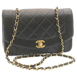 Chanel-CHANEL Chain Turn Lock Diana Matelasse Shoulder Bag Lamb Skin Black Auth 28470a-Black