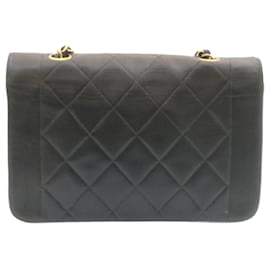 Chanel-CHANEL Chain Turn Lock Diana Matelasse Shoulder Bag Lamb Skin Black Auth 28470a-Black