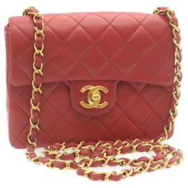 Chanel-CHANEL Matelasse Bolso de hombro con solapa de cadena Piel de cordero Cerradura giratoria Rojo CC Auth 28661EN-Roja,Dorado
