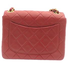 Chanel-CHANEL Matelasse Chain Flap Shoulder Bag Lamb Skin Turn Lock Red CC Auth 28661a-Red,Golden