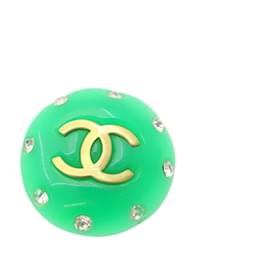 Chanel-CHANEL Brinco Clip-on Gold Tone Green CC Auth ar4783NO-Outro,Verde