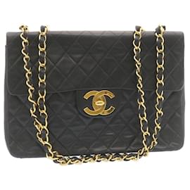 Chanel-CHANEL Deca Matelasse Turn Lock Chain Bolso de hombro Piel de cordero Negro CC ar5950EN-Negro,Dorado
