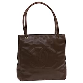 Chanel-CHANEL Caviar Skin Tote Bag Leather Brown CC Auth ar6754a-Brown