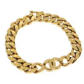CHANEL COCO Marca Pulsera Oro CC Auth hk403 Dorado