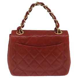 Chanel-CHANEL Mini Matelasse Chain Flap Hand Bag Lamb Skin Red Gold CC Auth hs688a-Red,Golden