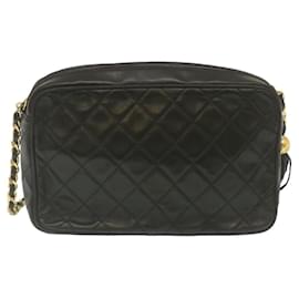 Chanel-CHANEL Matelasse chaîne sac à bandoulière peau d'agneau frange noir or CC Auth hs691A-Noir,Doré