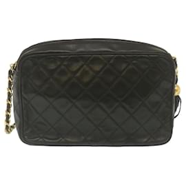 Chanel-CHANEL Matelasse Chain Shoulder Bag Lamb Skin Fringe Black Gold CC Auth hs691a-Black,Golden