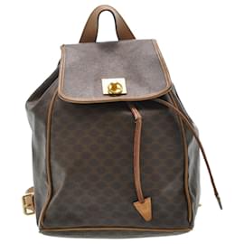 Céline-CELINE Macadam Canvas Backpack PVC Leather Brown Auth ti135-Brown