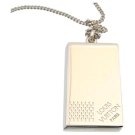 Louis Vuitton-LOUIS VUITTON Collie Plaque Damier Pandant Necklace Metal Silver Tone Auth tp163-Other