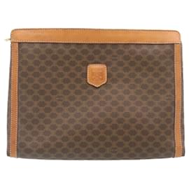 Céline-CELINE Macadam Canvas Clutch Bag PVC Leather 2Set Brown Auth fm1250-Brown