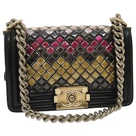 CHANEL Borsa a tracolla Chain Boy Chanel Tile Nero Multicolore CC Auth 29551A Nero Multicolore