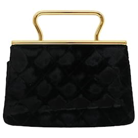 Chanel-CHANEL Turn Lock Flap Matelasse Hand Bag velvet Black Gold CC Auth 29565a-Black,Golden