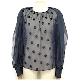 Louis Vuitton-NEUF TOP LOUIS VUITTON TUNIC WITH POLKA DOT L 42 IN VISCOSE AND SILK BLUE TOP-Blue