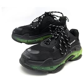 Balenciaga-NINE BALENCIAGA SHOES BASKETS TRIPLE S 541624 42 CANVAS LEATHER SNEAKERS-Black