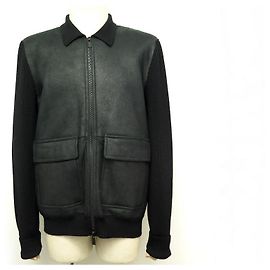 Hermès NEW HERMES JACKET L 50 LAMB LEATHER AND BLACK CASHMERE BLACK COAT Black