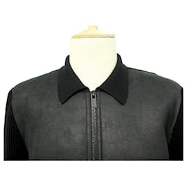 Hermès-NEW HERMES JACKET L 50 LAMB LEATHER AND BLACK CASHMERE BLACK COAT-Black