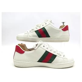 Gucci-GUCCI ACE SHOES 687608 WHITE LEATHER SNEAKERS 7 IT 42 FR SNEAKERS SHOES-White