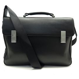Autre Marque NEW PORSCHE DESIGN SADDLEBAG 41CM BLACK LEATHER SHOULDER BRIEFCASE Black