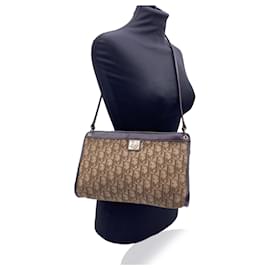 Christian Dior-Vintage Brown Logo Canvas Tapestry Shoulder Bag-Brown