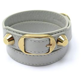 NEW BALENCIAGA CLASSIC lined TOUR BRACELET 236342 15 17 CM LEATHER BANGLE Grey