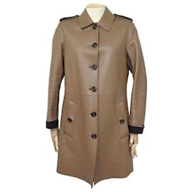 Burberry-BURBERRY LONG COAT 379528 Trench 40 M IN CAMEL LEATHER COAT JACKET-Caramel