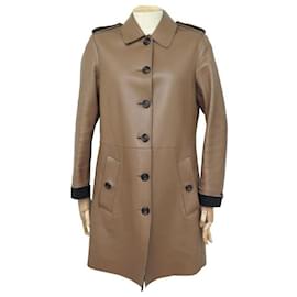 BURBERRY LONG COAT 379528 Trench 40 M IN CAMEL LEATHER COAT JACKET Camel