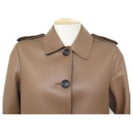 Burberry-BURBERRY LONG COAT 379528 Trench 40 M IN CAMEL LEATHER COAT JACKET-Caramel