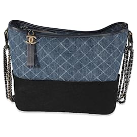 Chanel-Chanel Blue Quilted Denim & Calfskin Large Gabrielle Hobo -Blue