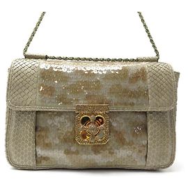 Chloé CHLOE ELSIE HANDBAG PYTHON LEATHER & TAUPE SEQUINS 26CM HAND BAG PURSE Taupe
