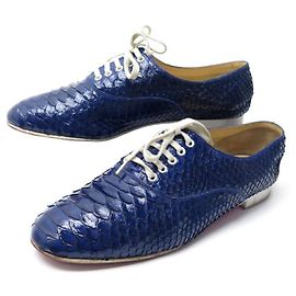 CHRISTIAN LOUBOUTIN FREDDY SCHUHE 39 BLAUE PYTHON-LEDER-ORANGE-SCHUHE Blau