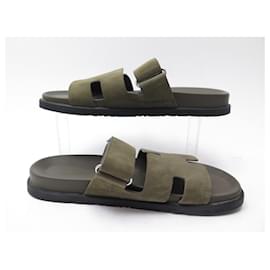 Hermès-NINE HERMES CYPRUS SHOES 42 43 KHAKI SUEDE MULES SANDALS SOLD OUT SHOES-Khaki